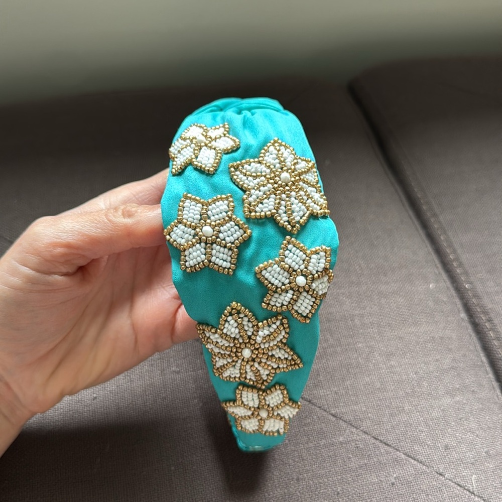 Teal Seed Bead Topknot Headband - Picture 2 of 5